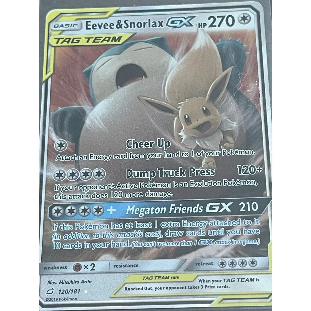 Pokemon TCG Eevee & Snorlax GX 120/181 Sun and Moon Team Up Tag Team Card
